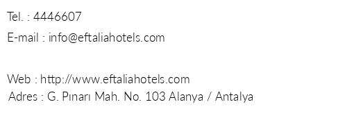 Eftalia Aytur Hotel telefon numaralar, faks, e-mail, posta adresi ve iletiim bilgileri